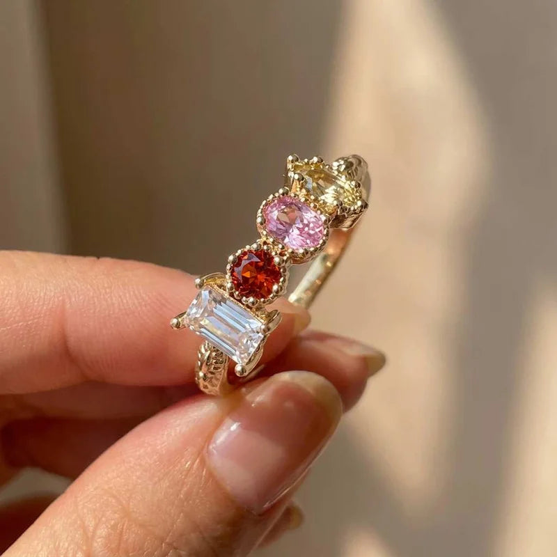 925 Sterling Silve 18k Gold Plated Cubic Zirconia Ring Fine Jewelry