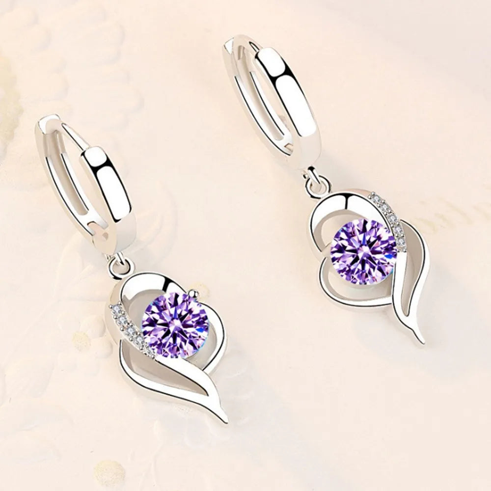 925 Sterling Silver Fashion Jewelry High Quality Blue Pink White Purple Crystal Zircon Earrings