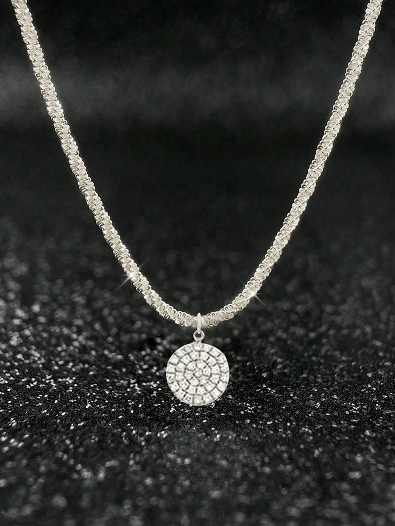 Fine 925 Sterling Silver 18k Gold Plated Simplicity Classic Zircon round Necklace Fine Jewelry