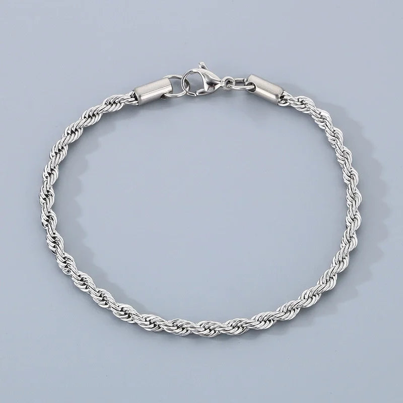 18K Gold Plated 925 Sterling Silver 4MM Chain Bracelets for Men Women Unisex Simple Charm Bracelet Wedding Party Gift 20Cm 8In