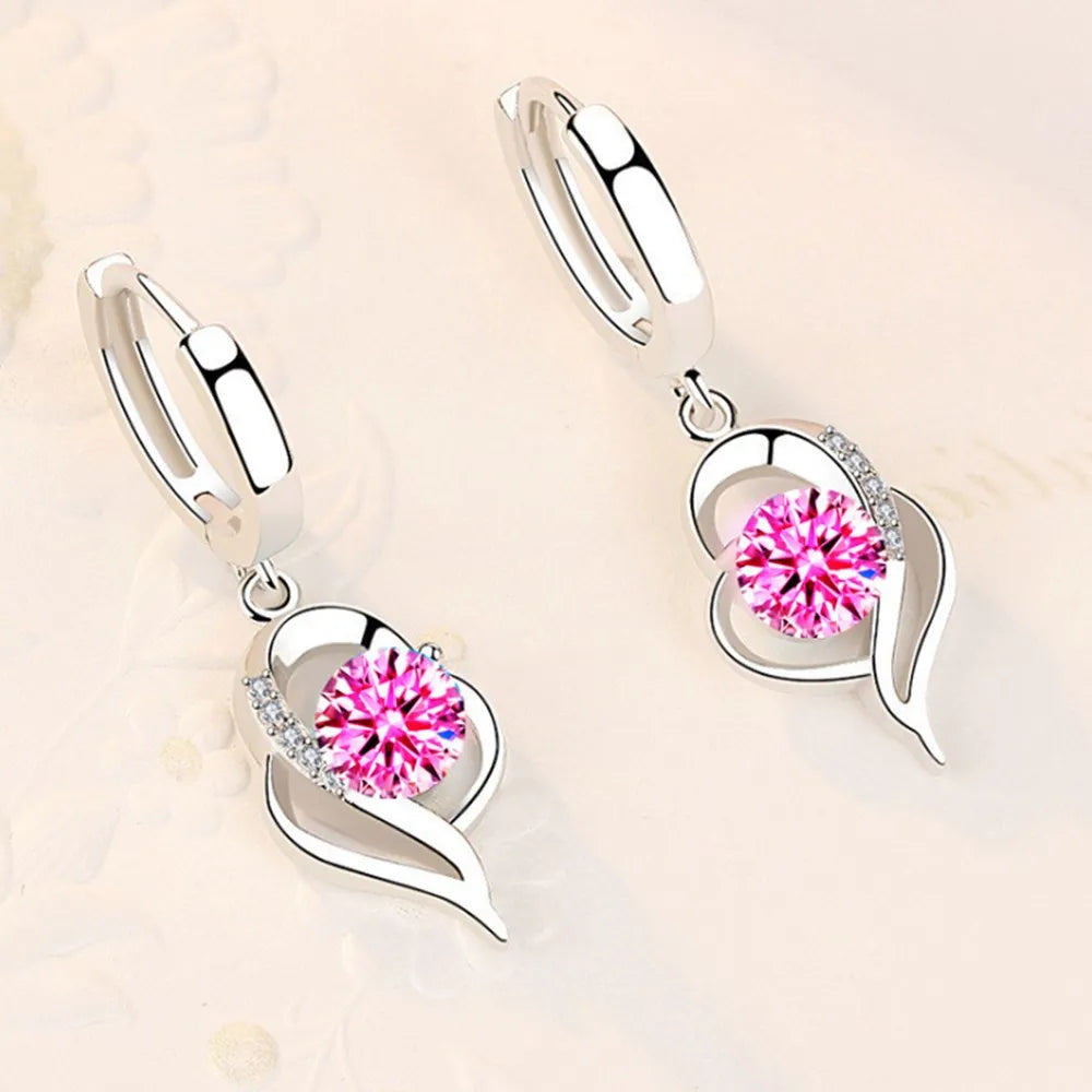 925 Sterling Silver Fashion Jewelry High Quality Blue Pink White Purple Crystal Zircon Earrings