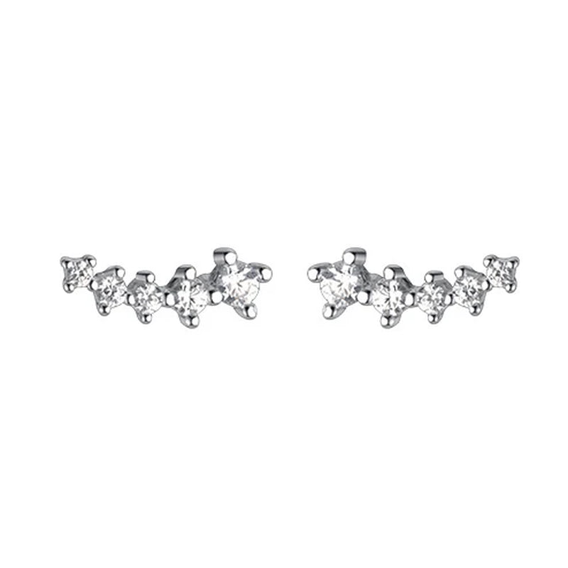 Real 925 Sterling Silver 18k Gold Plated Real Zircon Arc Stud Earrings for Fashion Fine Jewelry Minimalist