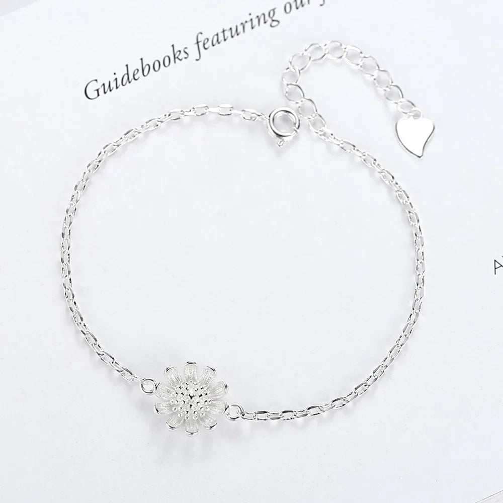 S925 Sterling Silver Bracelet Simple Sunflower Small Daisies Chrysanthemum Bracelet Fine Jewelry