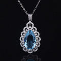  New 925 Sterling Silver Luxury Inlaid Navy Blue Topaz Water Drop Pendant Necklace Fine Jewelry