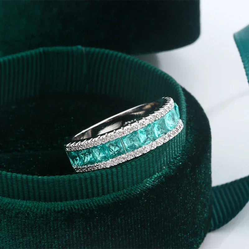 925 Sterling Silver Single Row Zircon Diamond Ring Fine Jewelry