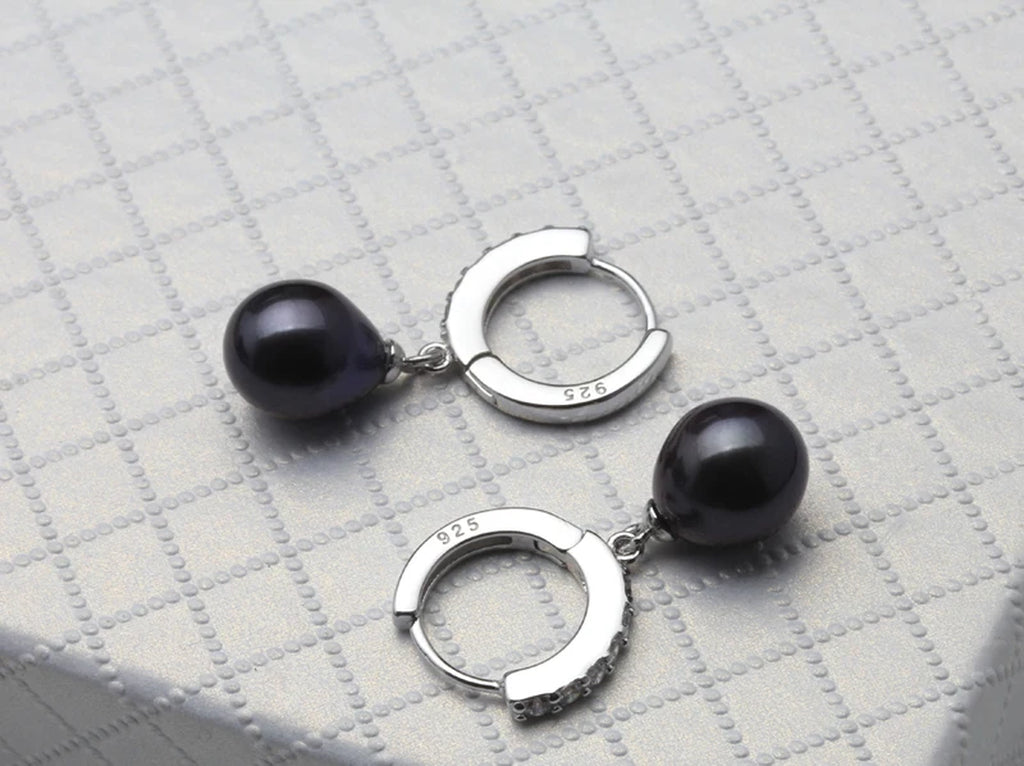 Natural Choice of Color Real Pearl Drop Hoop Earrings 925 Silver Earrings Jewelry