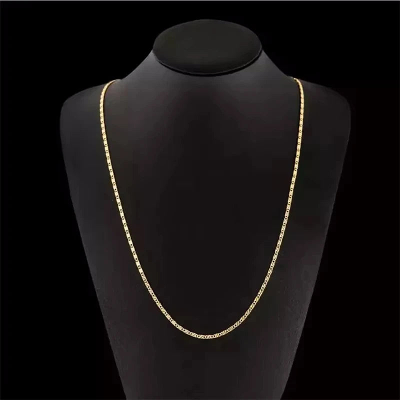 925 Sterling Silver 18K Gold Plated Necklace 2MM 16/18/20/22/24/26/28/30 Inch Side Chain Necklace Jewelry