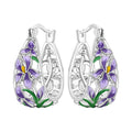 New S925 Sterling Silver Pure Zircon Blue Purple Flower Iris Earrings Fine Jewelry