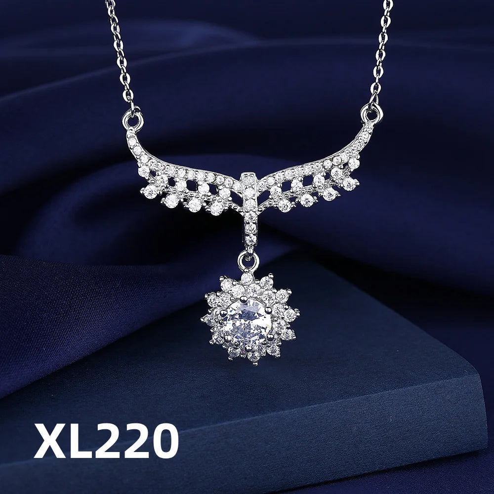 Fine 925 Sterling Silver Angel Wings Clavicle Chain Pendant Necklace Sparkling Zircon Necklace Jewelry