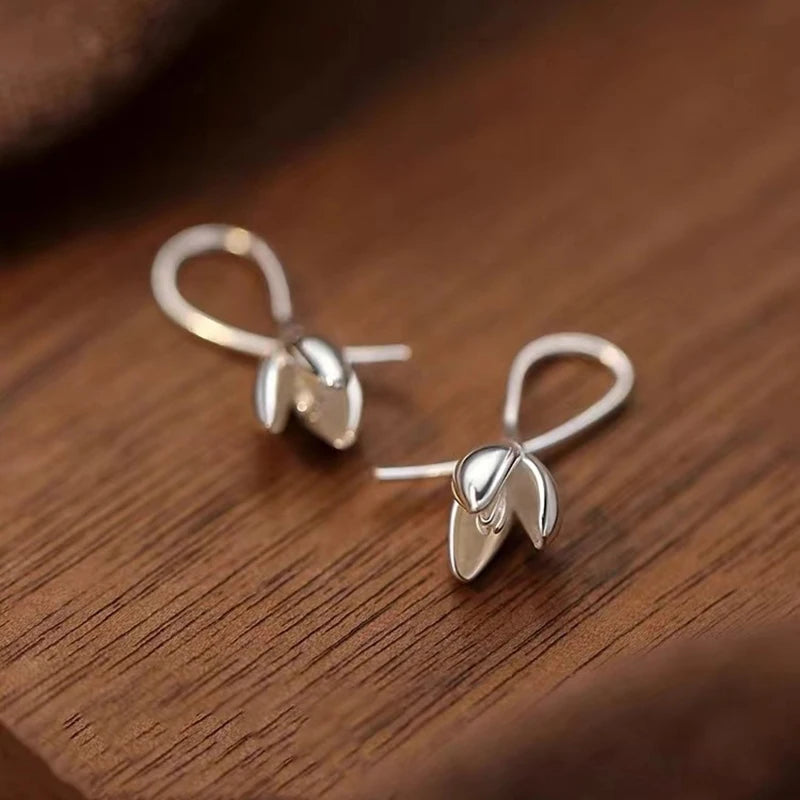 New 925 Sterling Silver Flower Stud Earrings Classic Fine Jewelry