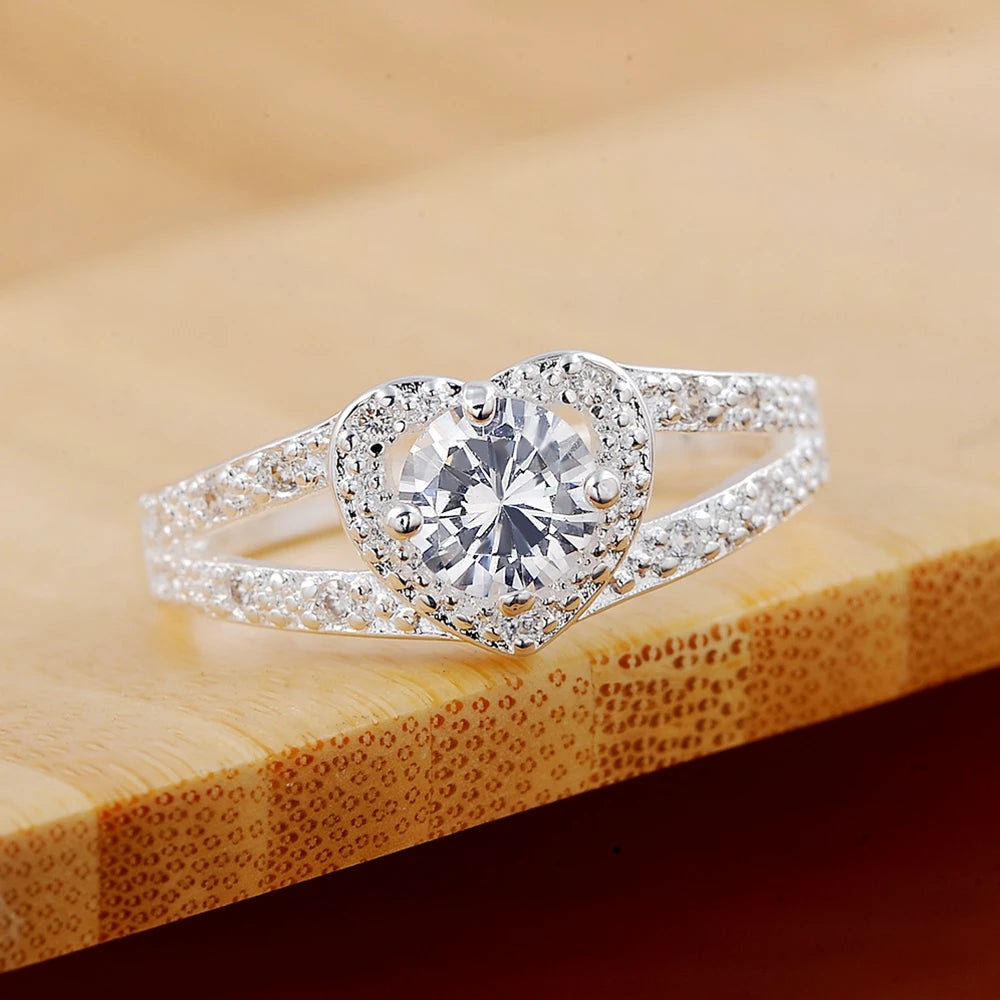 925 Sterling Silver Fine Heart Zircon Ring Fine Jewelry
