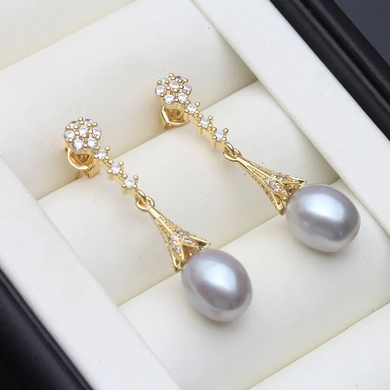 Real Natural Pearl Drop Earrings 925 Silver Earrings Choice of Color