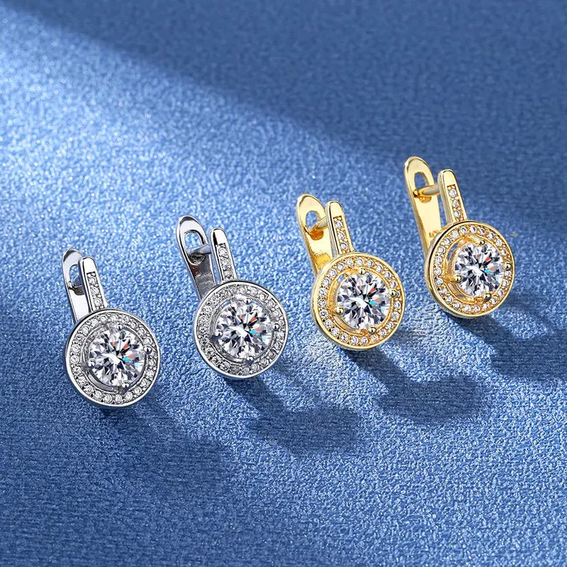 925 Sterling Silver 18k Gold Plated Zircon Crystal Stud Earrings Fashion Jewelry