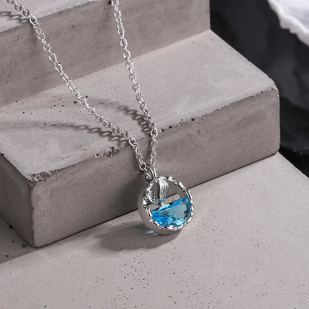 S925 Sterling Silver Mermaid Blue Gemstone Pendant Necklace Jewelry