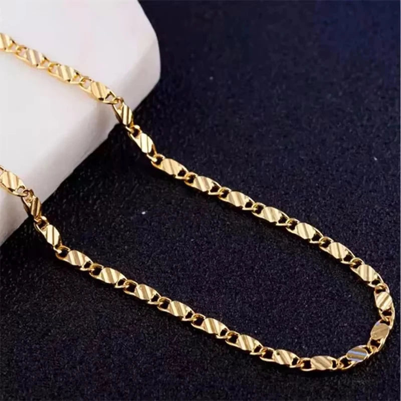 925 Sterling Silver 18K Gold Plated Necklace 2MM 16/18/20/22/24/26/28/30 Inch Side Chain Necklace Jewelry