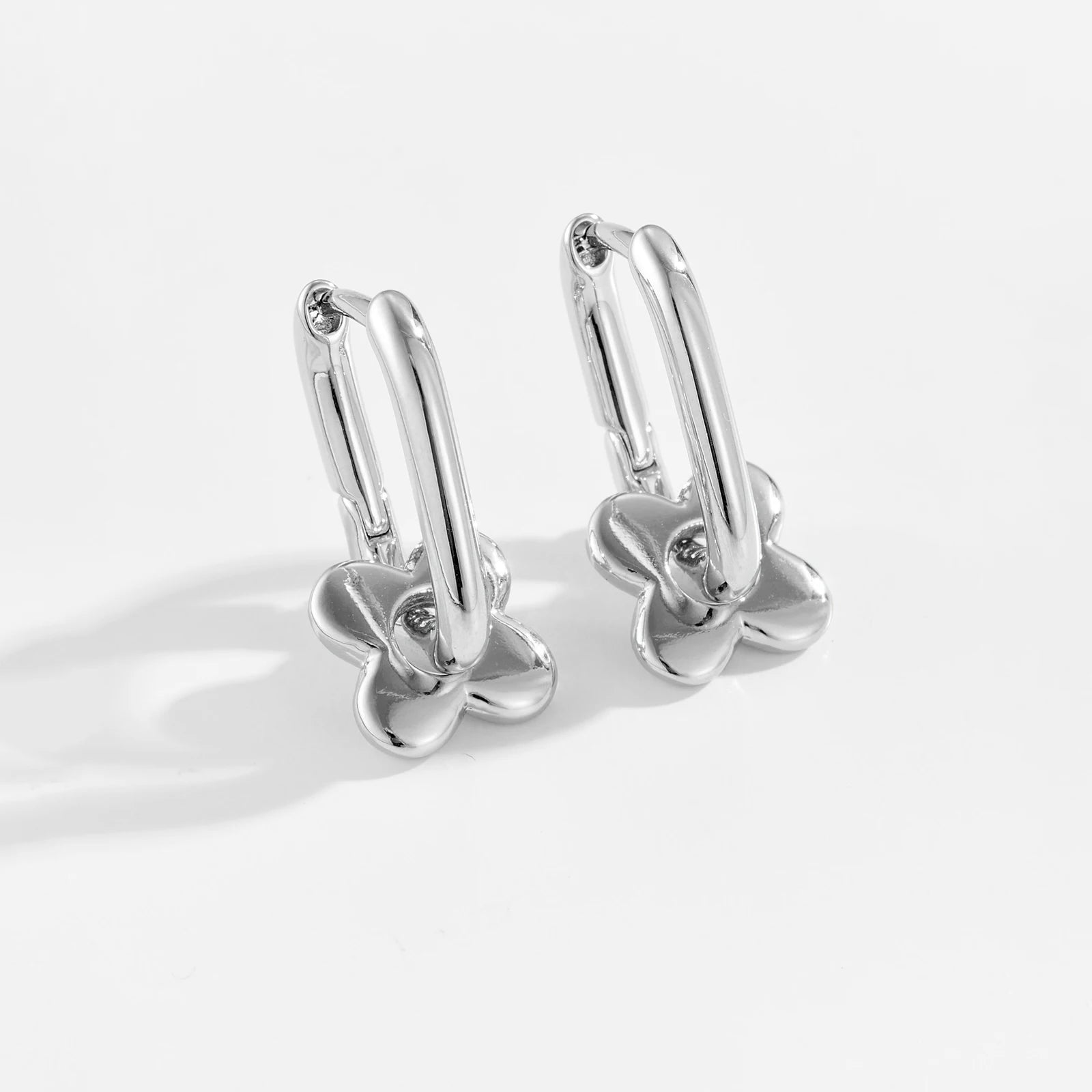 New 925 Sterling Silver 18k Gold Plated Two Irregular Circle Flower Hoop Earrings Fine Jewelry