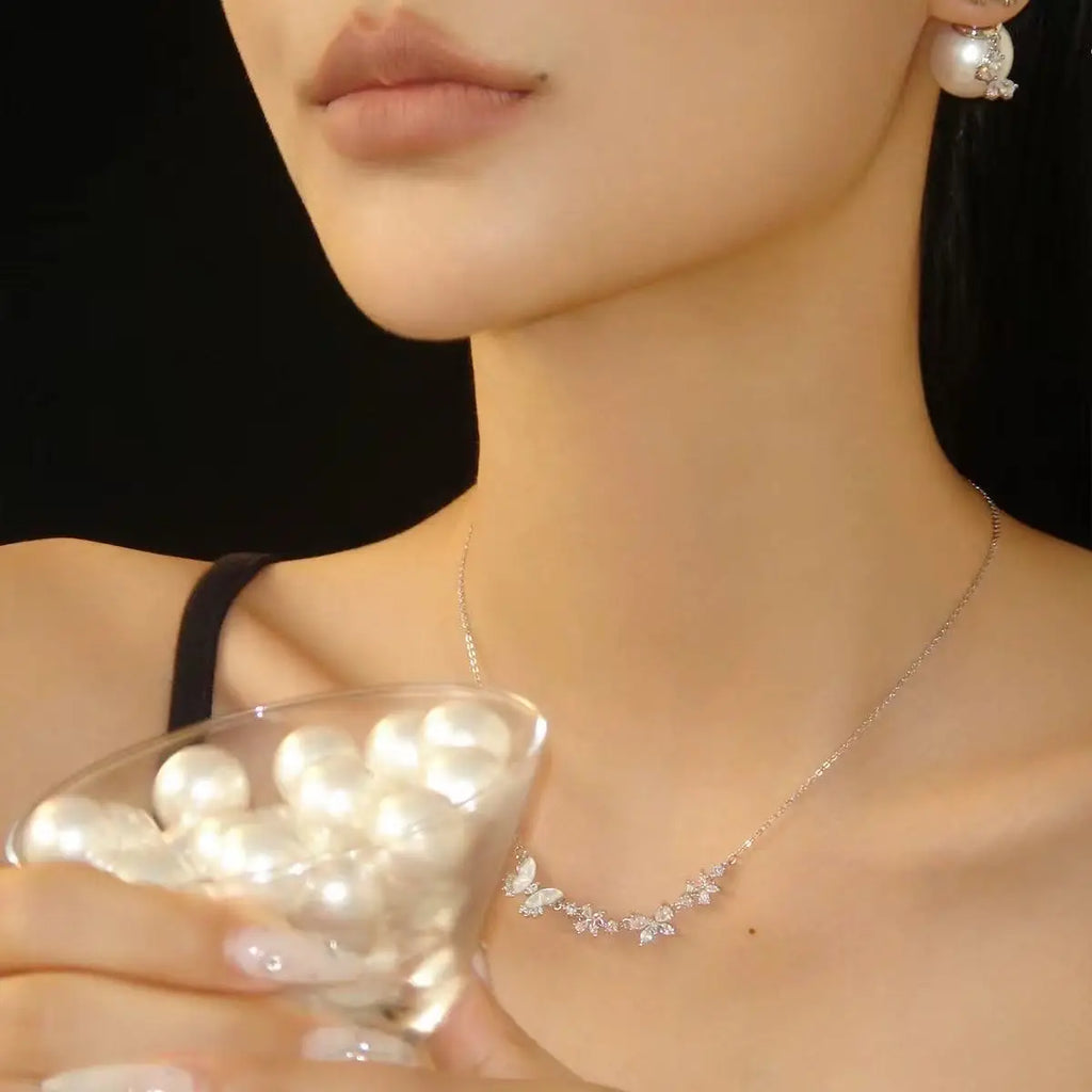 Fine 925 Sterling Silver Butterfly Pendant Necklace Choker Exquisite Jewelry