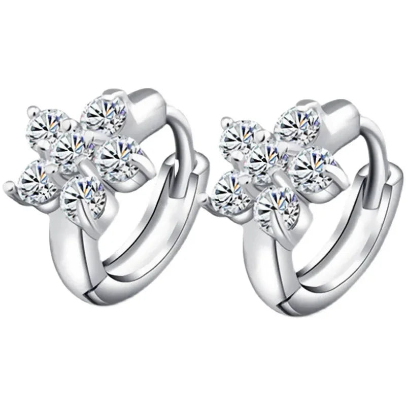 New 923 Sterling Silver Charming Snowflake Pure Zircon Hoop Earrings Fine Jewelry