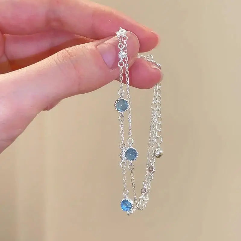 New 925 Sterling Silver Pure Zircon Natural Aquamarine Gemstone Bracelet for Women Fine Jewelry