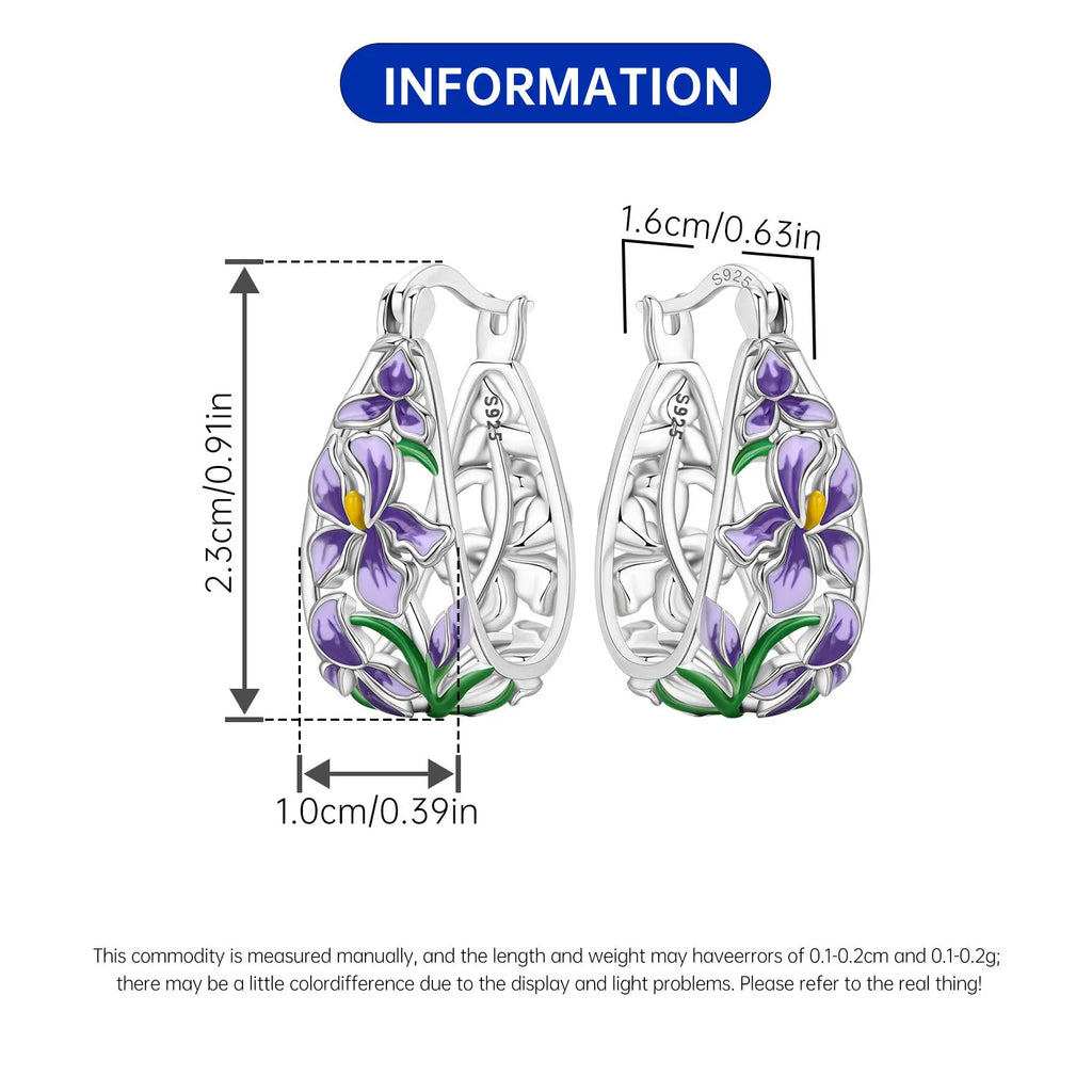 New S925 Sterling Silver Pure Zircon Blue Purple Flower Iris Earrings Fine Jewelry