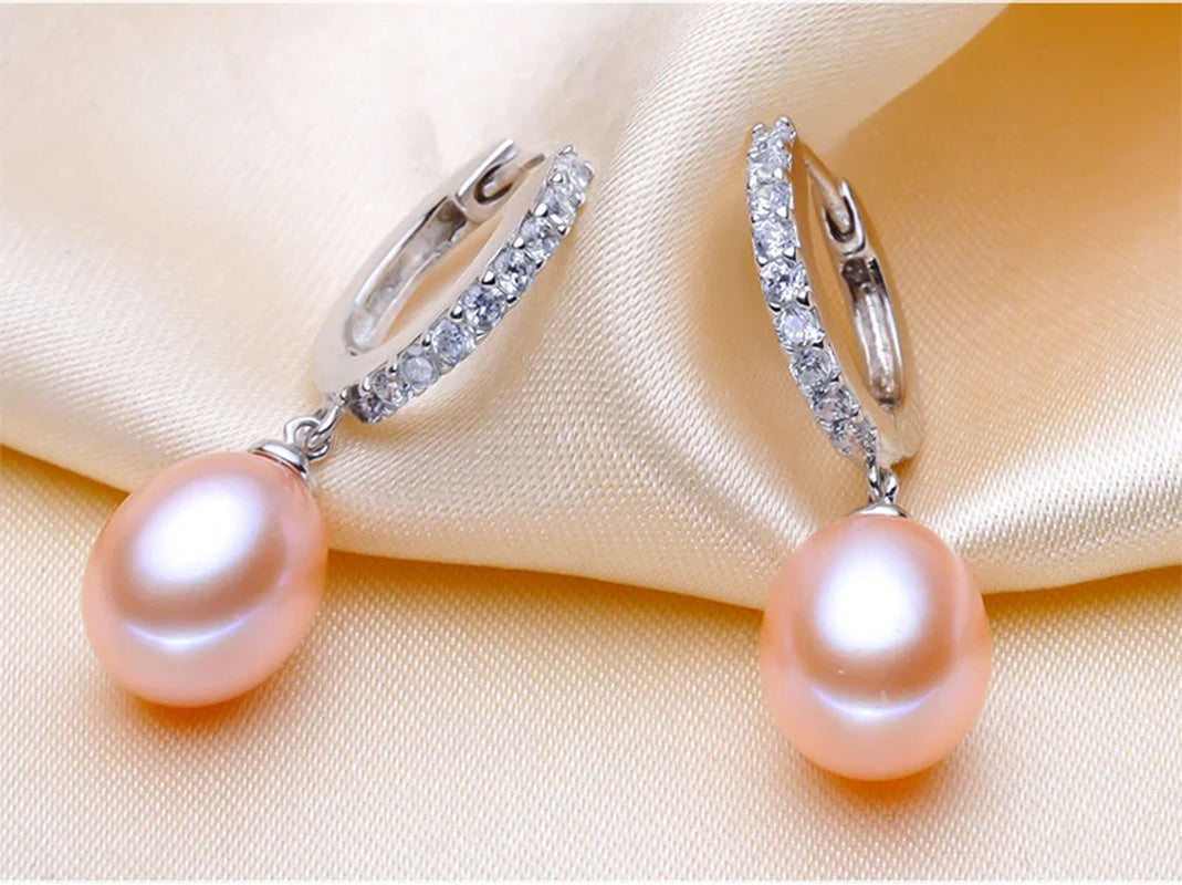 Natural Choice of Color Real Pearl Drop Hoop Earrings 925 Silver Earrings Jewelry