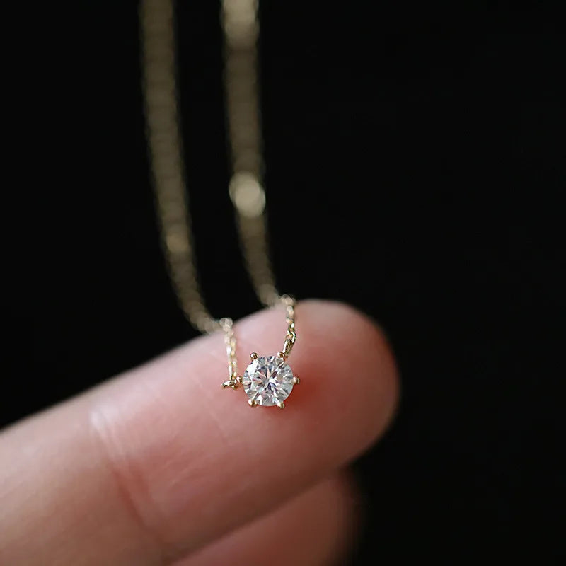 925 Sterling Silver 14K Gold Plated Necklace Versatile Single Sparkling Zircon Clavicle Chain