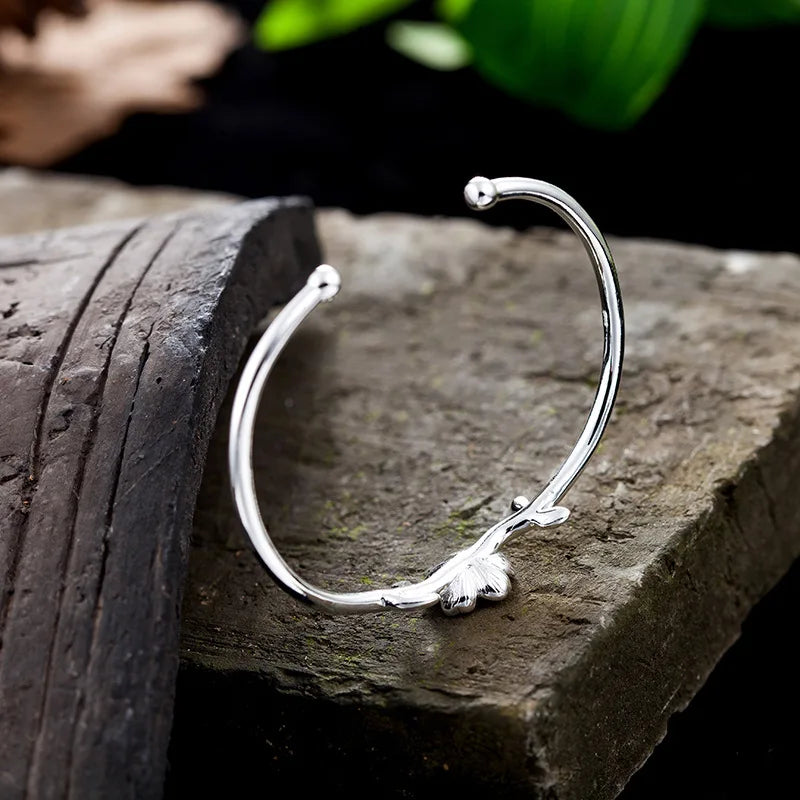 New 925 Sterling Silver Crystal Cherry Flowers Bracelet Fine Jewelry