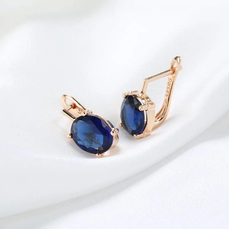 Real 14K Gold 585 Stamped Sapphire Earrings Fine Jewelry