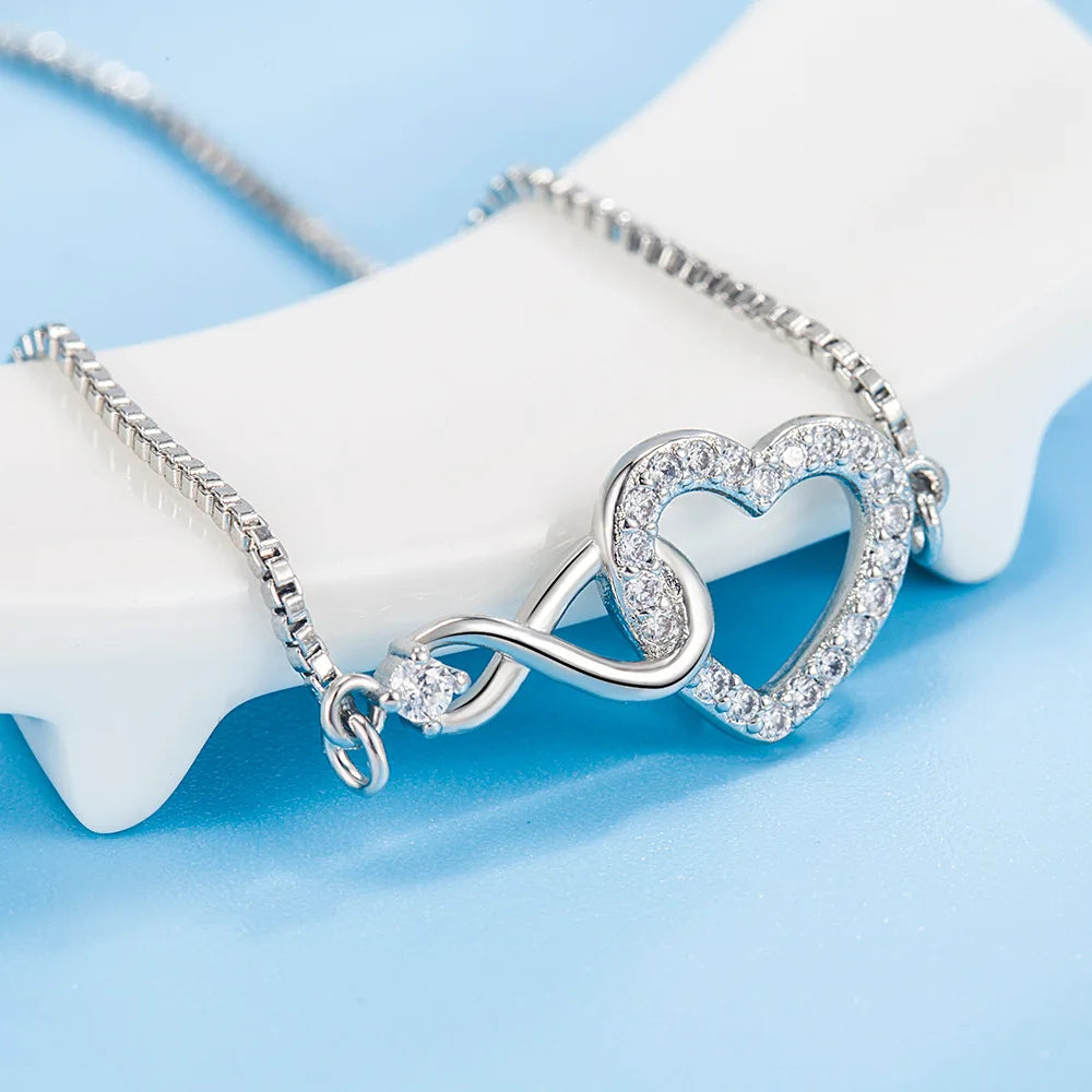Fine 925 Sterling Silver Crystal Custom Heart Bracelet Jewelry Fashion Designer