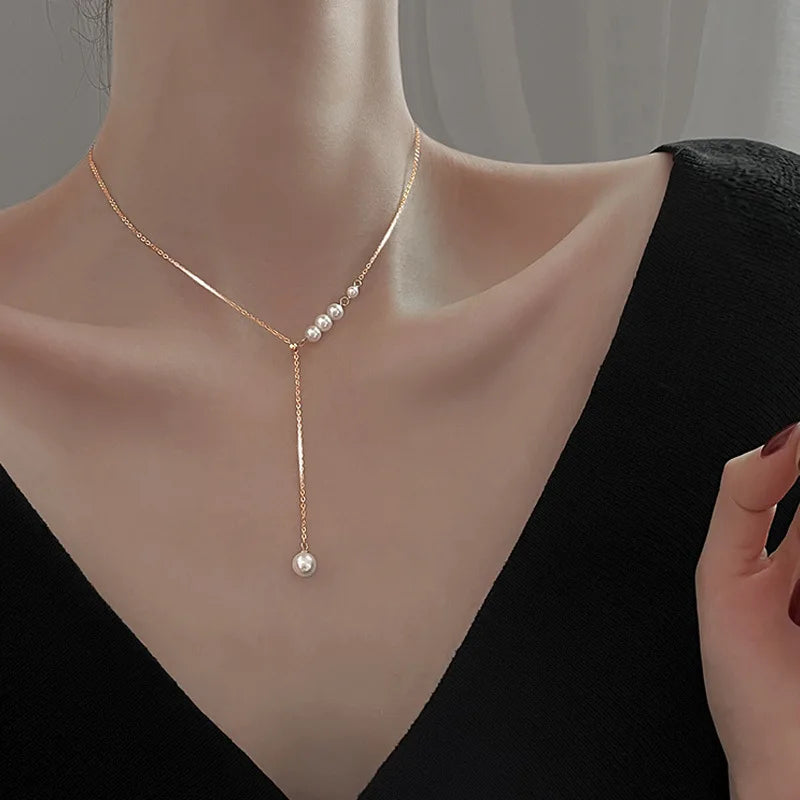 Fine 925 Sterling Silver 18k Gold Plated Neck Choker Chain Pearl Pendants Necklace Luxury Jewelry