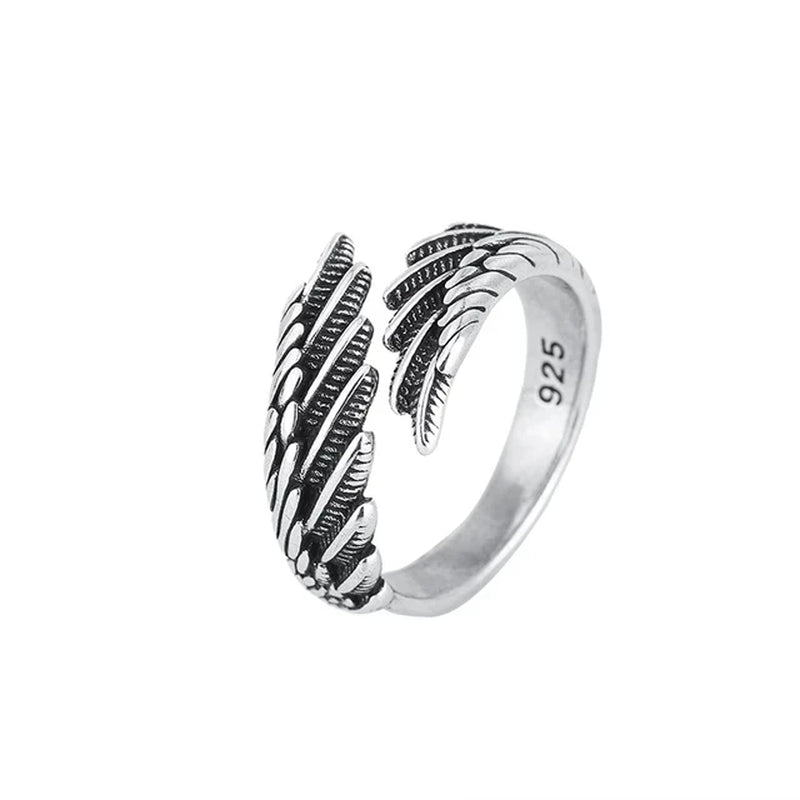 925 Sterling Silver Zircon Vintage Angel Wings Ring Fine Jewelry