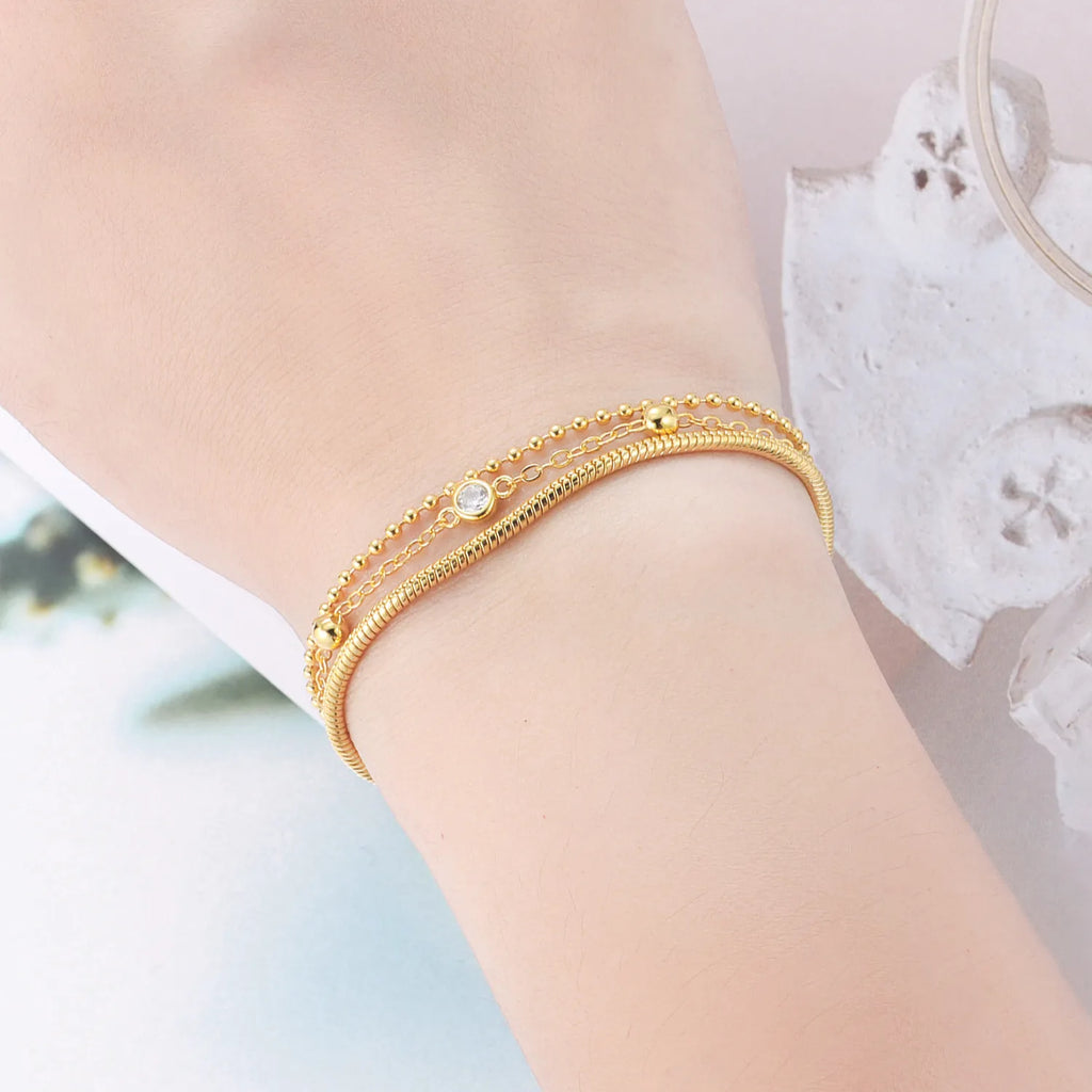925 Sterling Silver Three Layers Bracelet Chain Link  Jewelry