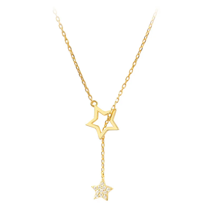 925 Sterling Silver Necklace Chain Star Pendants Exquisite Elegant Jewelry