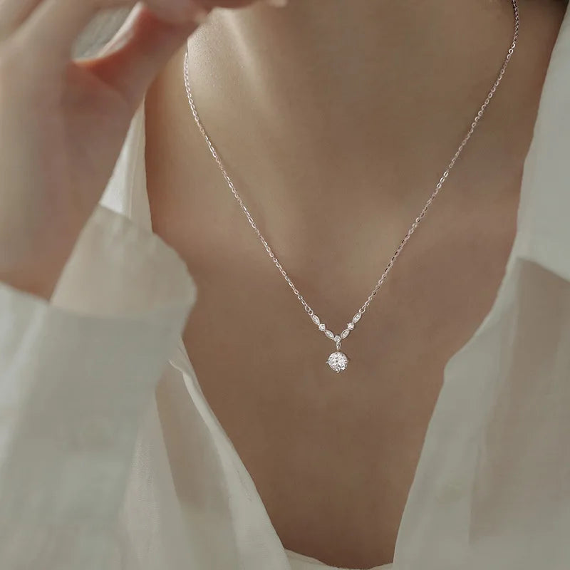 New 925 Sterling Silver Geometric Shape Charm Pendant Choker Necklace Exquisite Jewelry