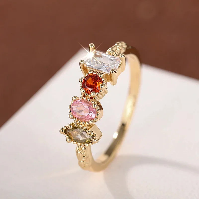925 Sterling Silve 18k Gold Plated Cubic Zirconia Ring Fine Jewelry