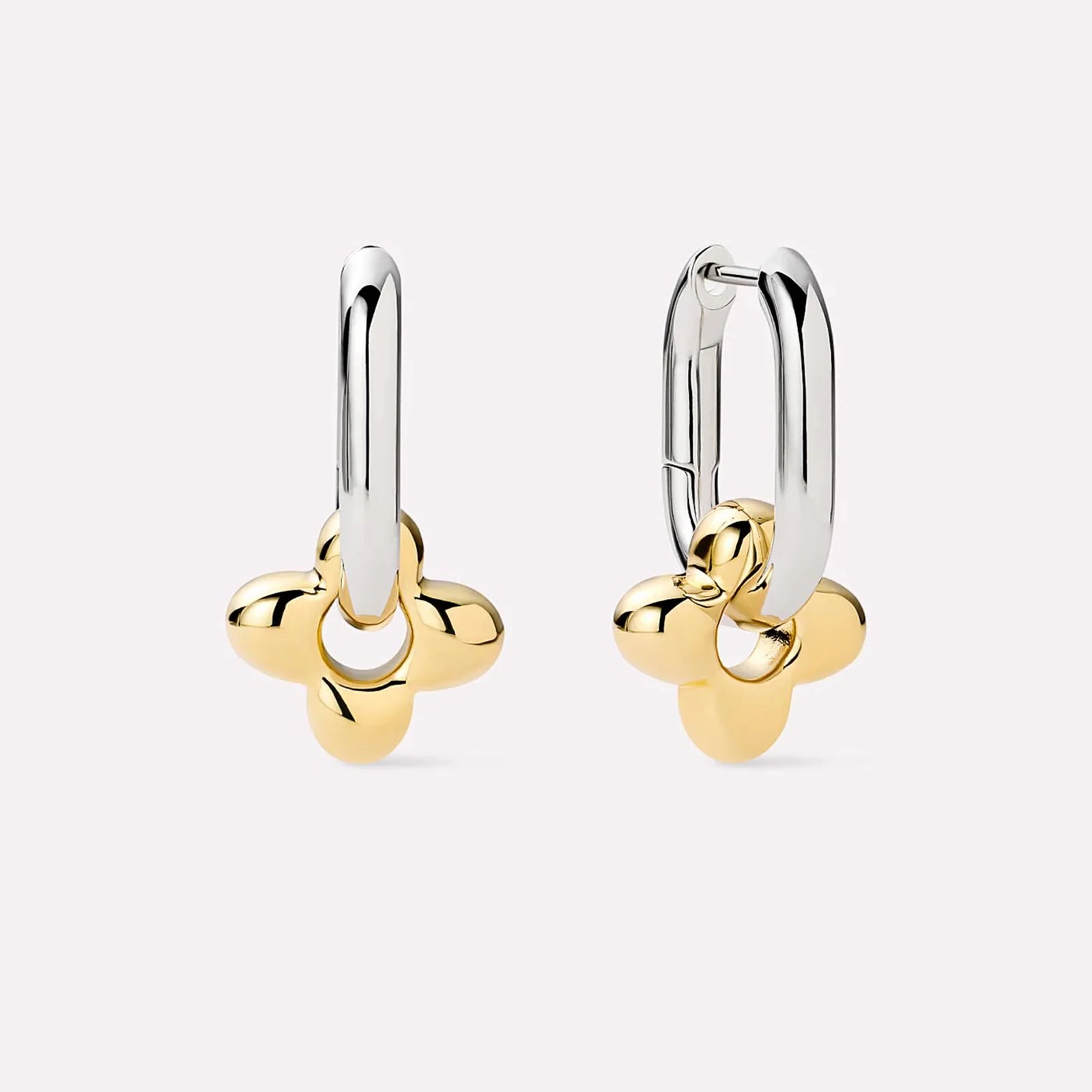 New 925 Sterling Silver 18k Gold Plated Two Irregular Circle Flower Hoop Earrings Fine Jewelry