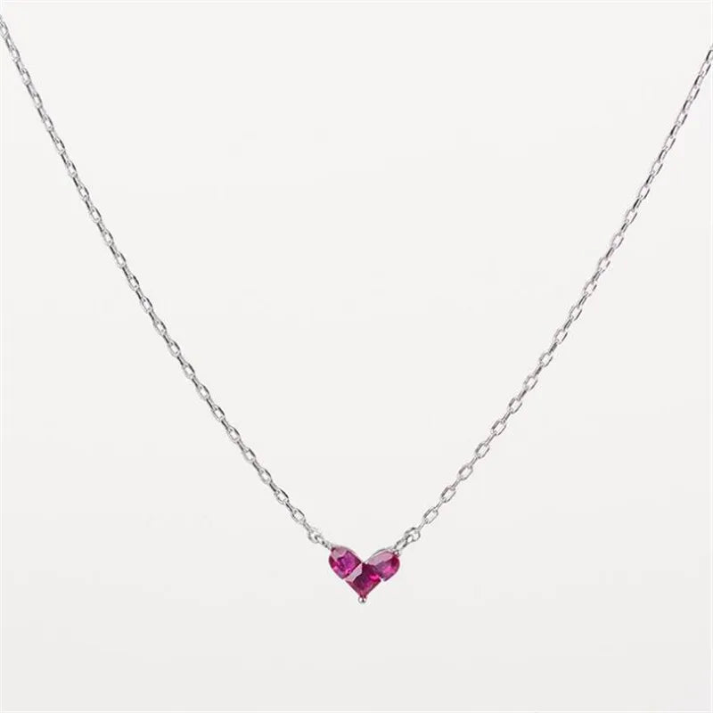 Fine 925 Sterling Silver Sweet Heart Shaped Red Crystal Pendant Necklace