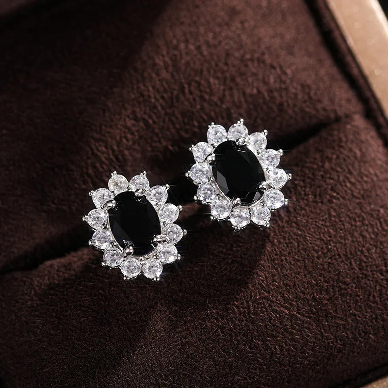 New 925 Sterling Silver Pure Zircon Birthstone Sunflower Shape Stud Earrings Oval Luxury Fine Jewelry