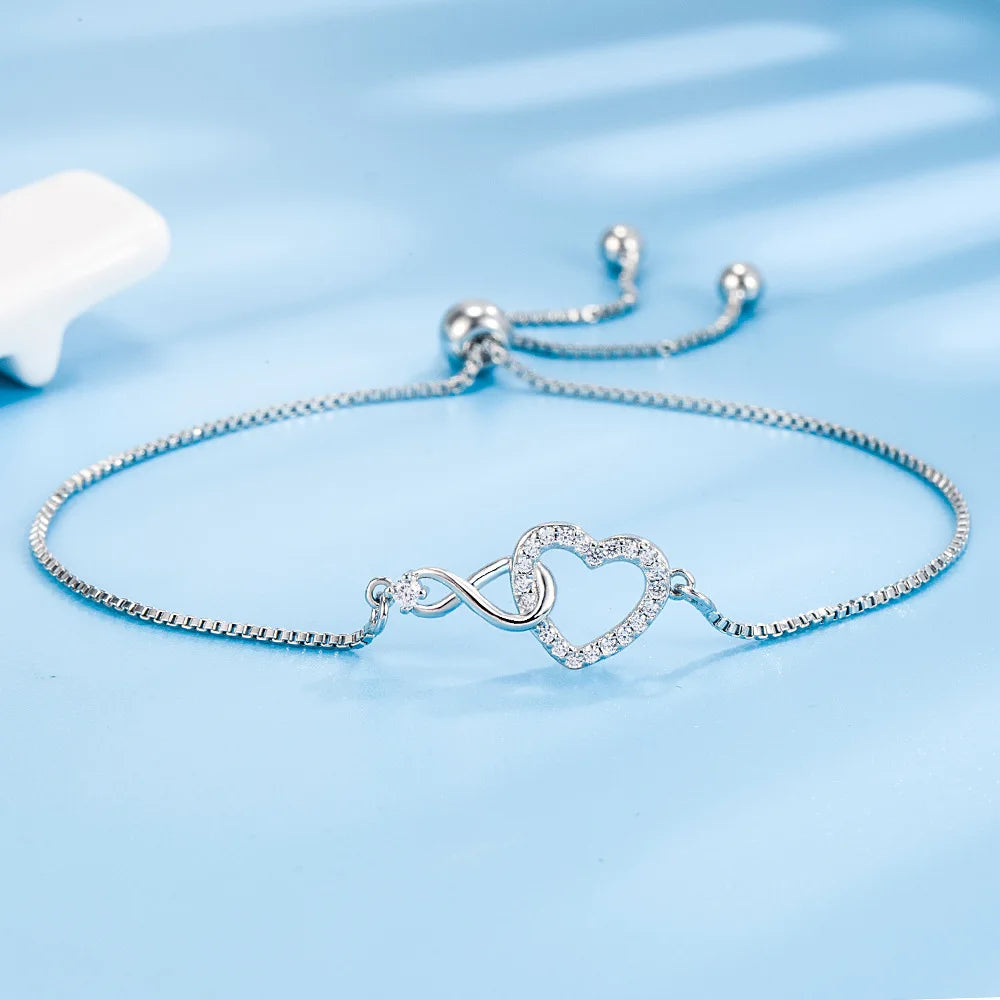 Fine 925 Sterling Silver Crystal Custom Heart Bracelet Jewelry Fashion Designer