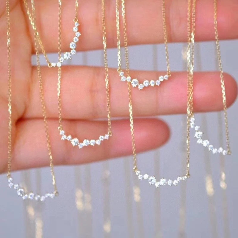 925 Sterling Silver 18K Gold Plated Necklace Moon Sparkling Zircon Clavicle Choker Fine Jewelry