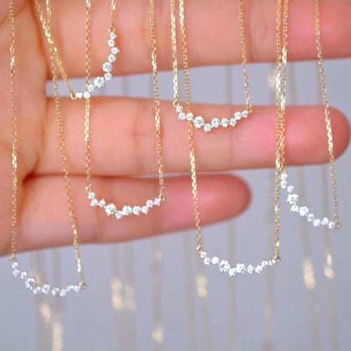 925 Sterling Silver 18K Gold Plated Necklace Moon Sparkling Zircon Clavicle Choker Fine Jewelry