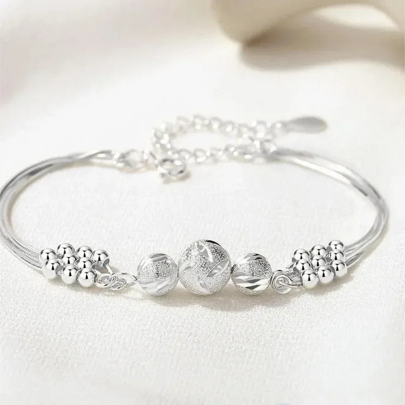 Fine 925 Sterling Silver Lucky Beads Bracelets Luxury Multilayer Adjustable Bracelet Jewelery