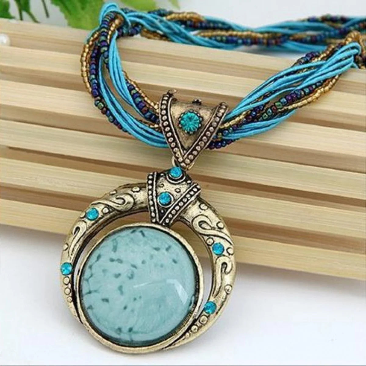 Vintage Necklace Jewelry Fashion Retro Bohemia Style Multilayer Beads Chain Crystal Grain Pendant