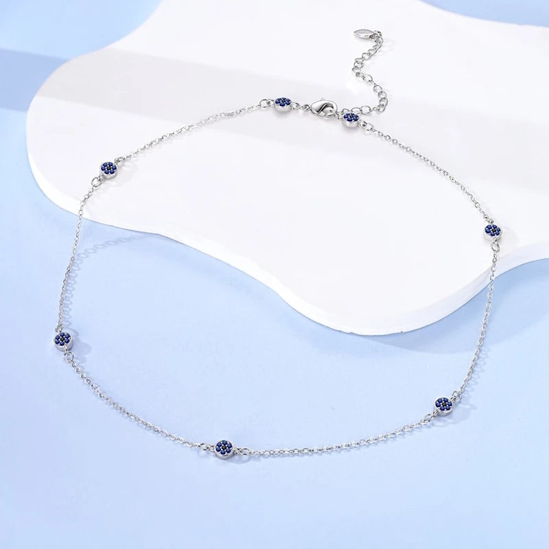 925 Sterling Silver Blue Zircon Necklace Fine Jewelry
