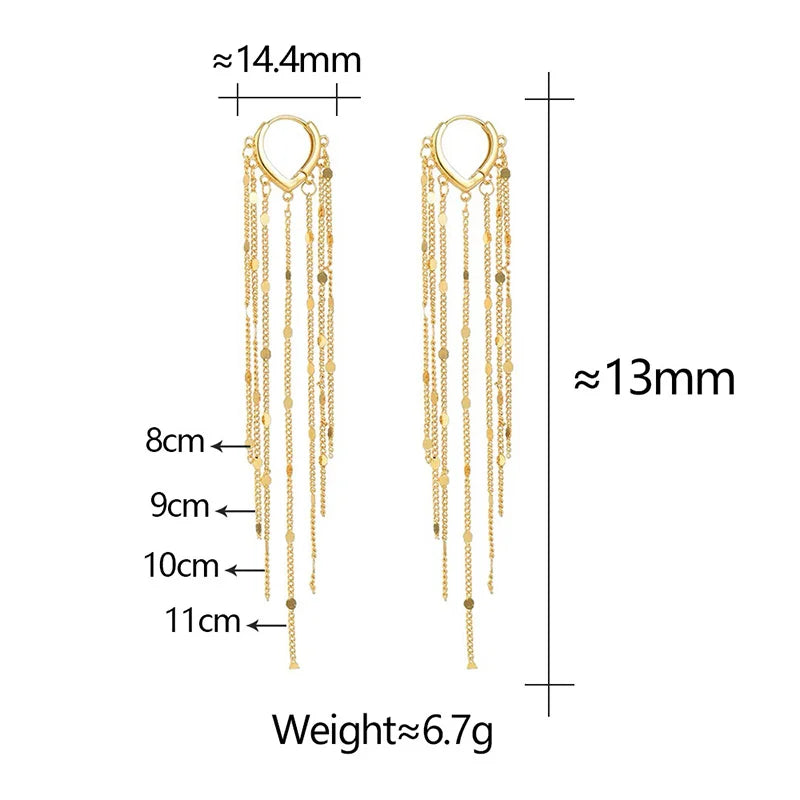 New 923 Sterling Silver Chain Tassels Pendant Hoop Earrings Jewelry