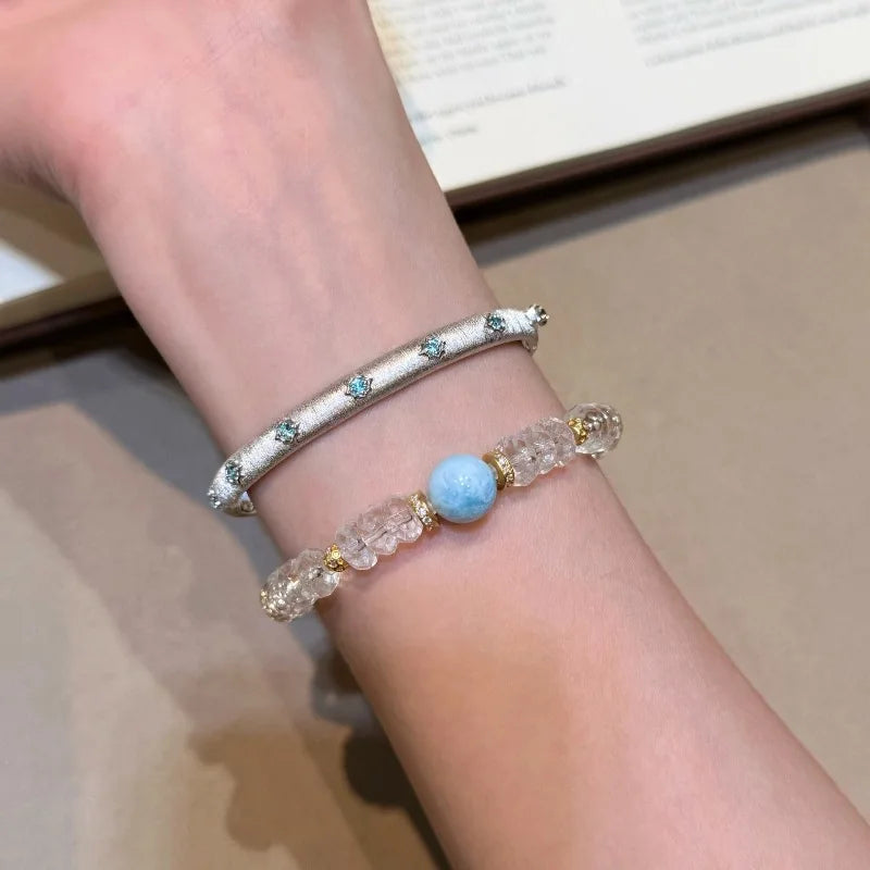 New 925 Sterling Silver Luxury Palace Style Exquisite Blue Diamond Bracelet Fine Jewelry