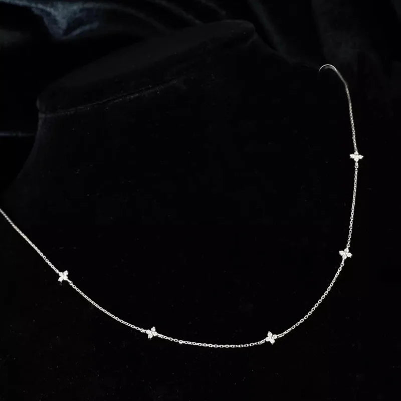Dainty 925 Sterling Silver Plated 18K Gold Sparkling Zircon Flower Necklace for Women Exquisite Jewelry Gifts
