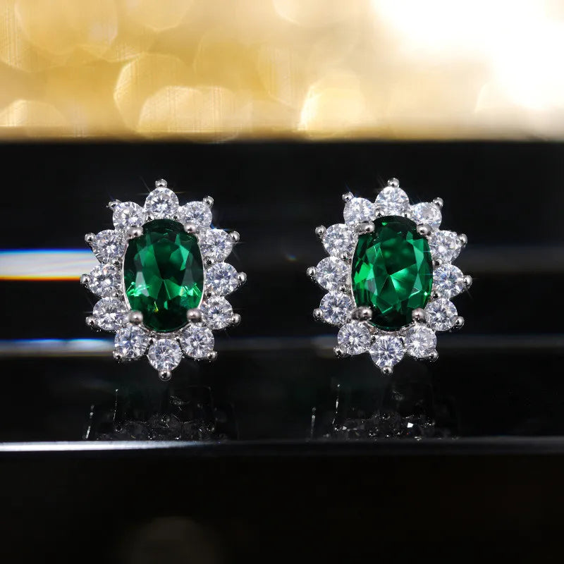 New 925 Sterling Silver Pure Zircon Birthstone Sunflower Shape Stud Earrings Oval Luxury Fine Jewelry
