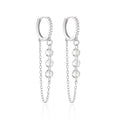 925 Sterling Silver Three Zircon Drop Long Chain Gold Hoop Buckle Piercing Earrings Jewelry