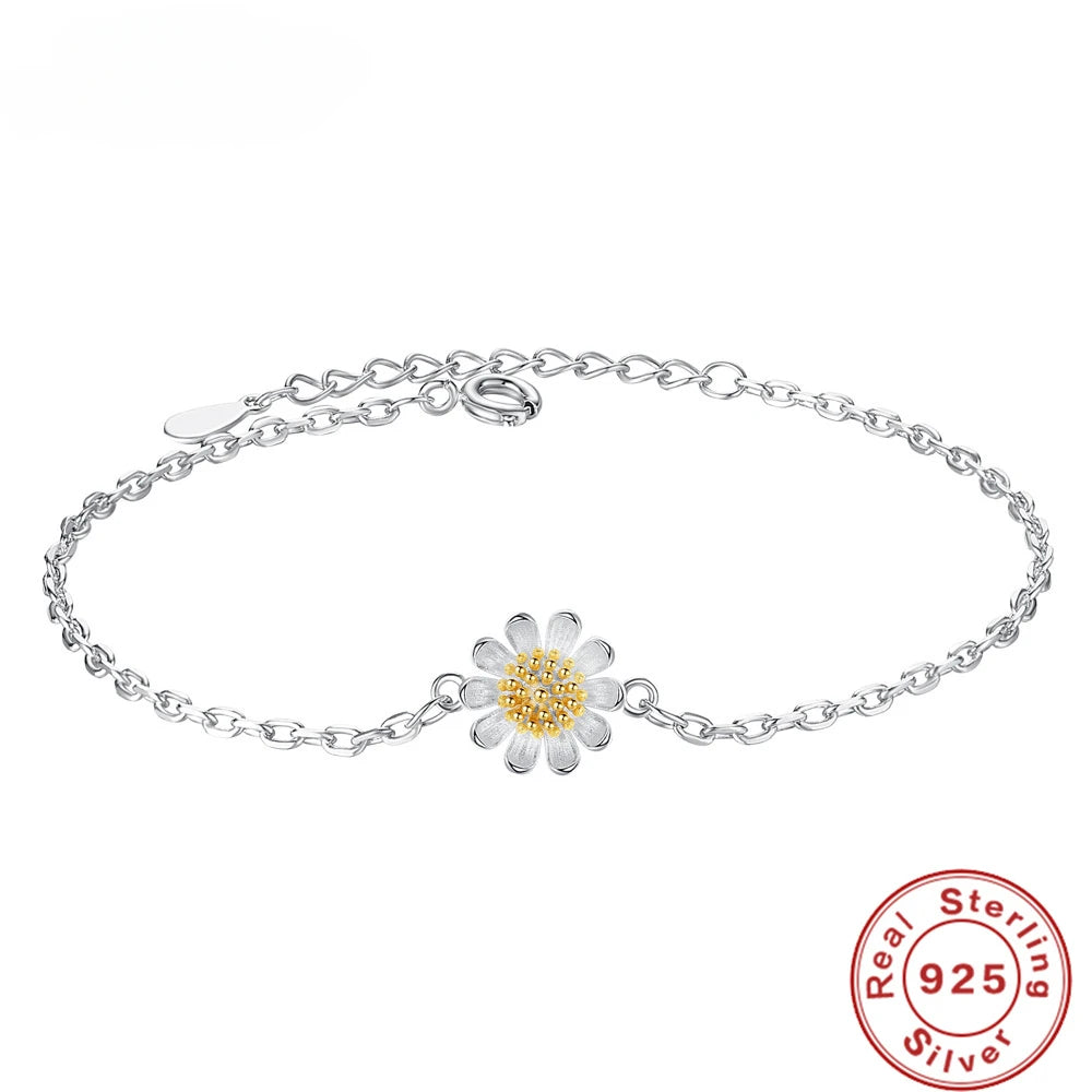 S925 Sterling Silver Bracelet Simple Sunflower Small Daisies Chrysanthemum Bracelet Fine Jewelry